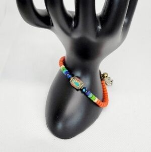 Tibetan Nepal Beaded Bracelet with Button Clasp